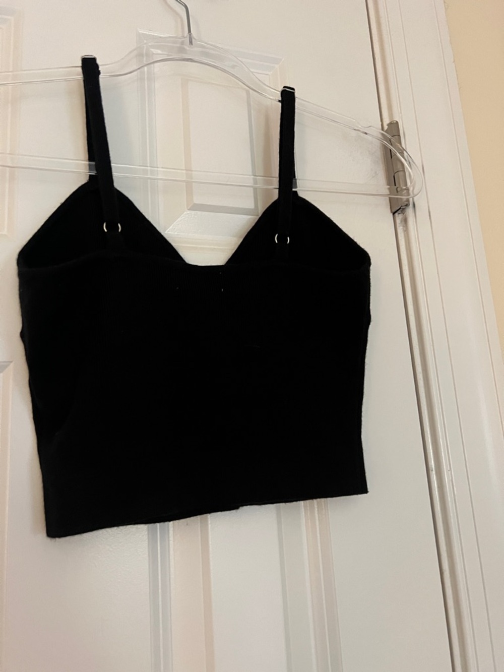 The Drop  Black Ribbed  Cropped Cami with Sweetheart Bust -XS Adjustable Straps - Picture 3 of 8